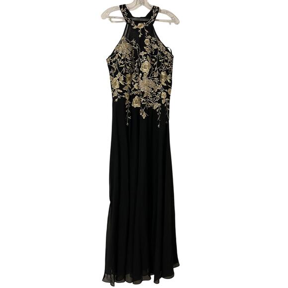 Betsy & Adam Black and Gold Embroidered Gown - Picture 3 of 8